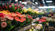 Vibrant Flower Market Display with Colorful Bouquets