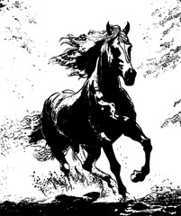 a black and white sketch of a horse