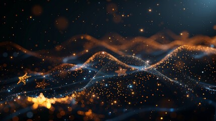 Fototapete - In this illustration, 5 stars with abstract gold stars are depicted. Low poly style design. Abstract geometric background. Wireframe light connection structure. Modern 3D graphic concept. Isolated