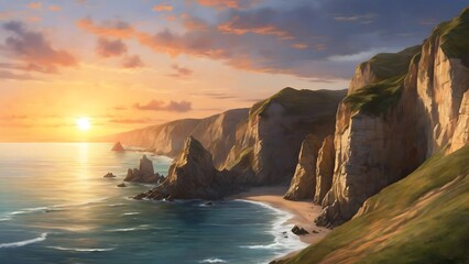 sunset over the sea near cliffs