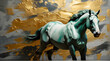 Artistic rendering of a horse in motion against a luxurious gold and black abstract backdrop