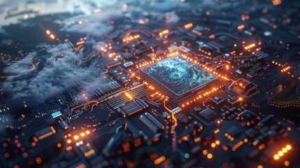 Aufkleber - Futuristic City Glowing at Night