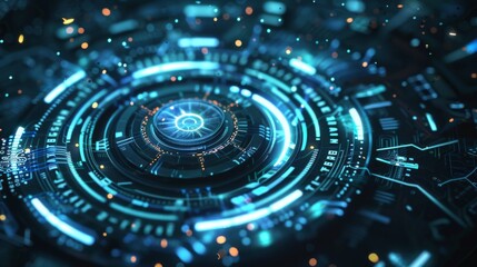 Poster - Futuristic Blue and Black Background With Circles and Dots