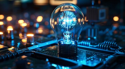 Poster - Light Bulb on Computer Motherboard