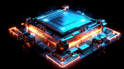 Fototapete - Vibrant Neon Lit Computer Processor