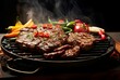 Juicy Sizzling steak grill with herbs. Grilled delicious gourmet beef with natural ingredient. Generate ai