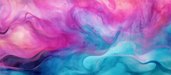 Poster - Close up of a swirl of pink and blue ink resembling a watercolor painting