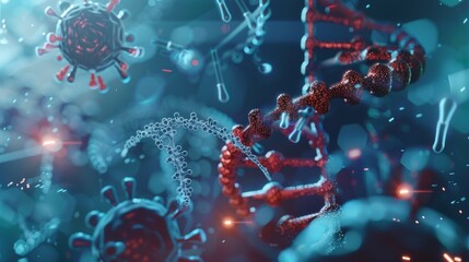 Poster - Concept of genetic engineering technology, with graphic of DNA and virus and medical healthcare elements