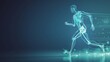 Orthopedic technology concept, x-ray interface, graphic of running man with bones and joints