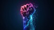 Concept of digital revolution or transformation, graphic of low poly rising fist with futuristic elements