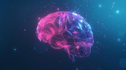 Poster - Low poly brain graphic with futuristic element showing medical neurology or brain analysis