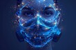 Symbol of protection against the flu. Low poly wireframe mask. Protects against viruses, bacteria, and smog. Polygonal abstract isolated on blue background. Modern illustration.