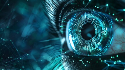 Poster - Abstract futuristic digital technology eye, concept of cyber security or biometrics.