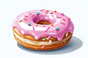 A pink frosted donut with sprinkles on top