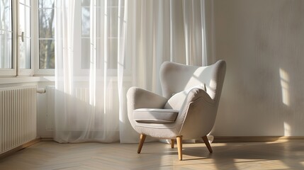 Wall Mural - serene interior design scene with stylish armchair and natural light. perfect space for relaxation a