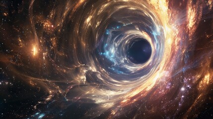 Wall Mural - black hole surrounded by spinning galaxies, stars and shining light