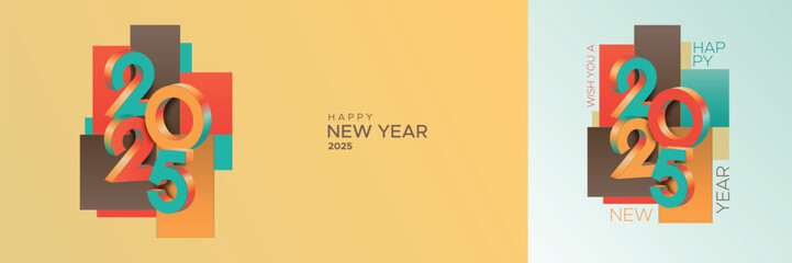 Wall Mural - 2025 new year greetings with modern retro design