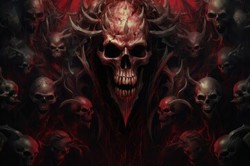 Wall Mural - Gruesome Skull creepy blood demons. Party blood ghost hell shadow. Generate Ai