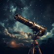 Antique telescope pointing at the night sky. 