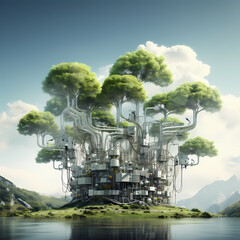 Wall Mural - Bioengineered trees producing electricity. 