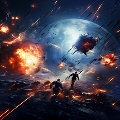 Poster - Sci-fi battle in outer space with laser beams and explosions