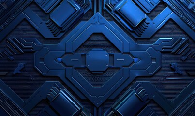 Wall Mural - A high-resolution image showcasing a complex blue geometric pattern with a tech-inspired design, perfect for themes of innovation and modernity