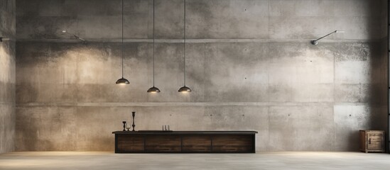 Canvas Print - Empty room with a hardwood table against a concrete wall