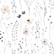 Floral seamless pattern with delicate abstract flowers and plants grey and blue colors. Watercolor isolated illustration for textile, wallpapers or floral background, creative design elements.