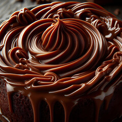 Photo real for Focusing on the intricate swirls of chocolate in a molten lava cake Close-up shots capturing the rich chocolate swirls in a decadent molten lava cake in eater theme ,Full depth of field