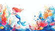Watercolor illustration Beautiful Mermaid and sea c