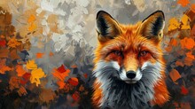  Close-up Of Fox Face Painting With Splattered Orange & Red Background