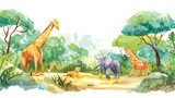 Fototapeta Pokój dzieciecy - Watercolor Illustration Safari Animal banner background