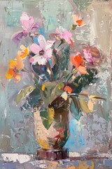 Wall Mural - An expressive and vibrant impressionistic painting showcasing a bouquet of flowers with dynamic brush strokes and a lively color palette