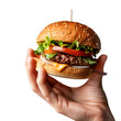 hamburger in hand isolated on transparent background