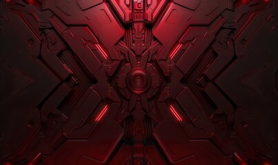 Wall Mural - robotic background in dark red color, concept of mecha