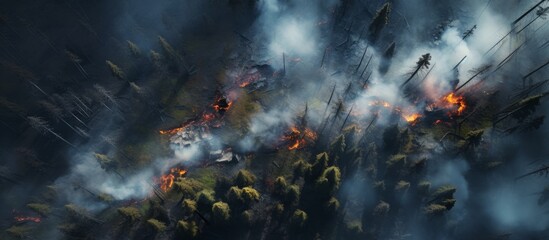 Poster - A forest fire blazing amidst trees