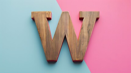 Wall Mural - Letter W in wood on Pink and blue combination background
