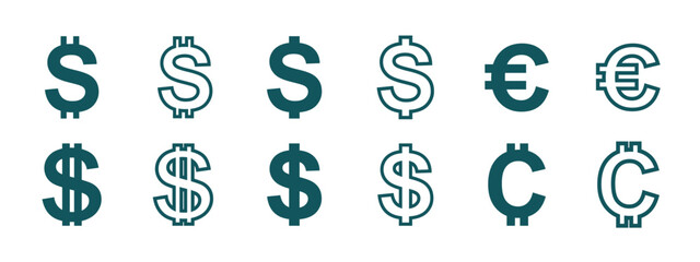 dollar, euro and cent icon set, simple design for graphic and business needs. vector eps 10.