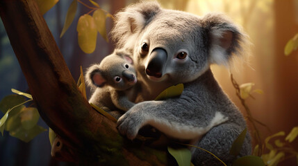 Wall Mural - cartoons, mother and child koala  , Generate AI