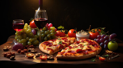 Wall Mural - Top view romantic table setting with pizza