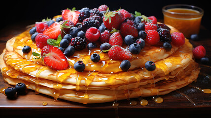 Wall Mural - Flatbread with Berries and Honey, Bright color