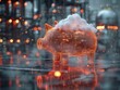 © Kanisorn - Abstract icon of a digital cloud raining down on a piggy bank inside a factory, on a cloud financing background, concept for cloud computing in cost management.