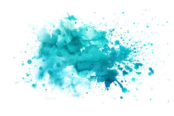 Wall Mural - Turquoise and mint watercolor spatter design on transparent background.