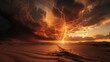 Moody desert storm as Seth teaches mortals balance through chaos, sands shift and lightning cracks