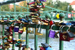 Love padlocks on a fence in cologne