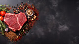 Fototapeta  - Different degrees of roasting beef steak in heart shape with spices