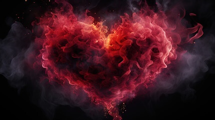 Wall Mural - february 14, 2023 valentines day, red smoke and fire on a black background