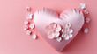 Pillow heart and paper flower in a gift box on a pink background