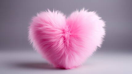 Wall Mural - neon pink heart on white fur, valentines day background