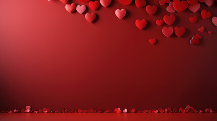 Wall Mural - red valentines day decorated with hearts empty space background
